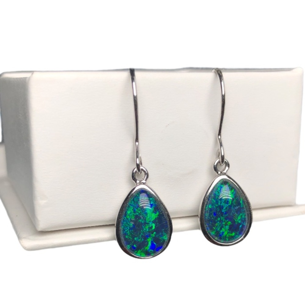 Opal Triplet Teardrop Sterling Silver Earrings